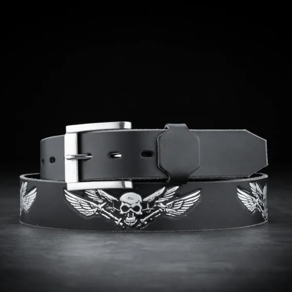 WINGED SKULL<br> Embossed Leather Belt