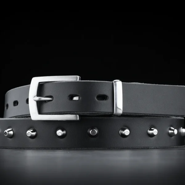 Alternative view of IRONLINE NARROW<br>Studded Leather Belt